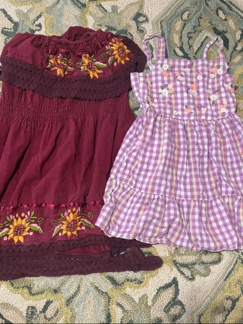 Set of 4 Dresses Burgundy,Lilac Floral, tie dye & polkadot Sundress Set